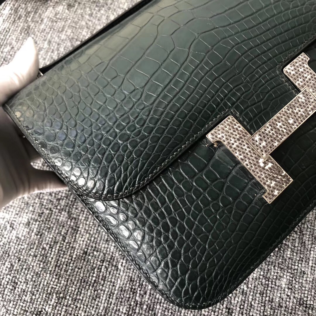 Macao Hermes Constance 24cm 美洲鱷 6O松柏綠 Vert cypres 自然色蜥蜴扣