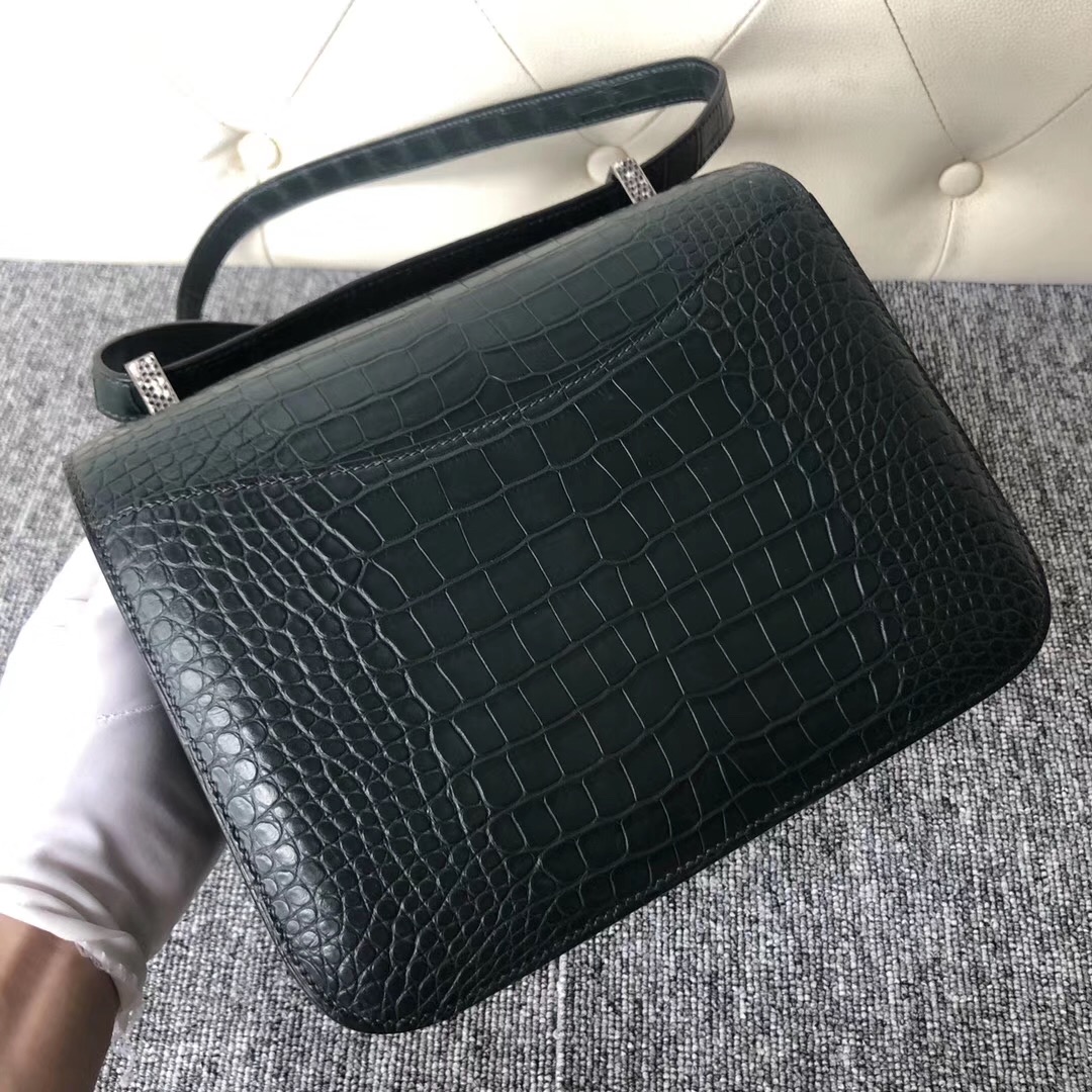 Macao Hermes Constance 24cm 美洲鱷 6O松柏綠 Vert cypres 自然色蜥蜴扣