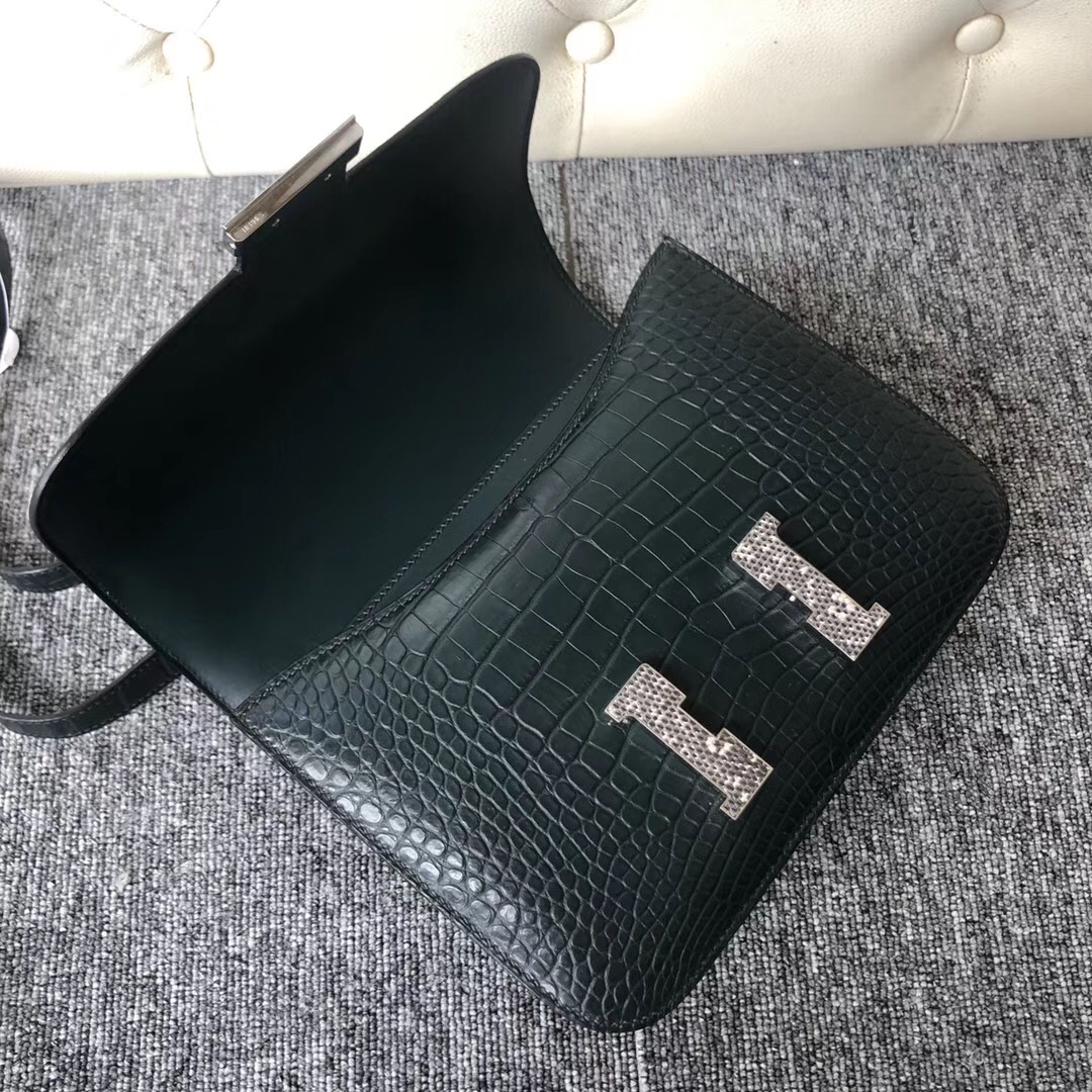 Macao Hermes Constance 24cm 美洲鱷 6O松柏綠 Vert cypres 自然色蜥蜴扣