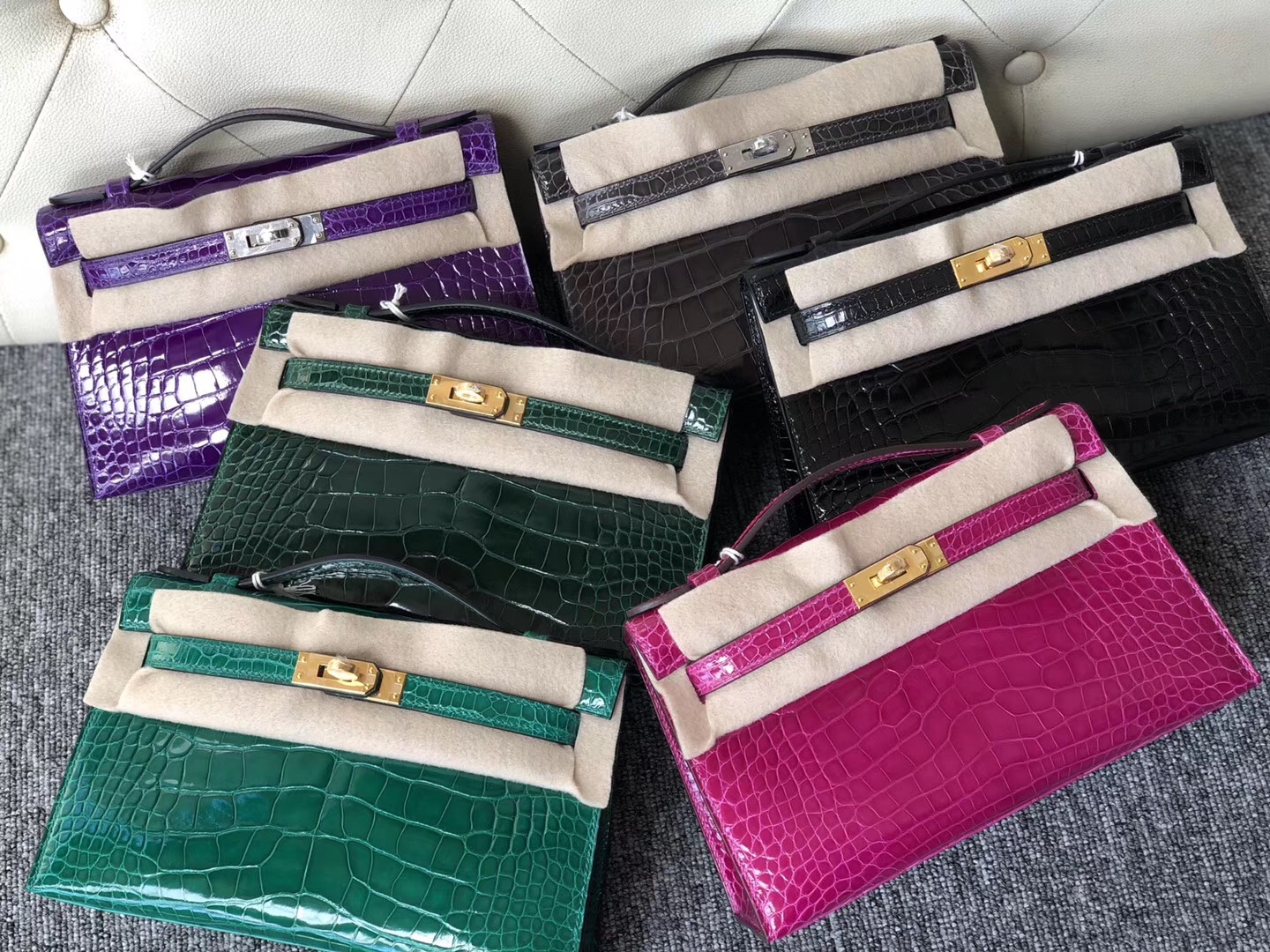 Dhabi Hermes MiniKelly 22cm pochette alligator crocodile 5L極度紫 夢幻紫