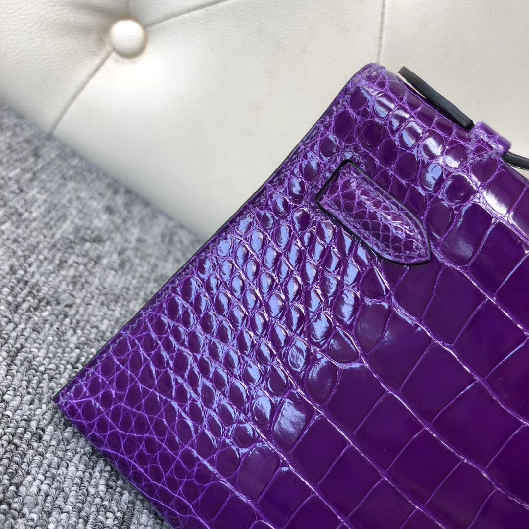 Dhabi Hermes MiniKelly 22cm pochette alligator crocodile 5L極度紫 夢幻紫