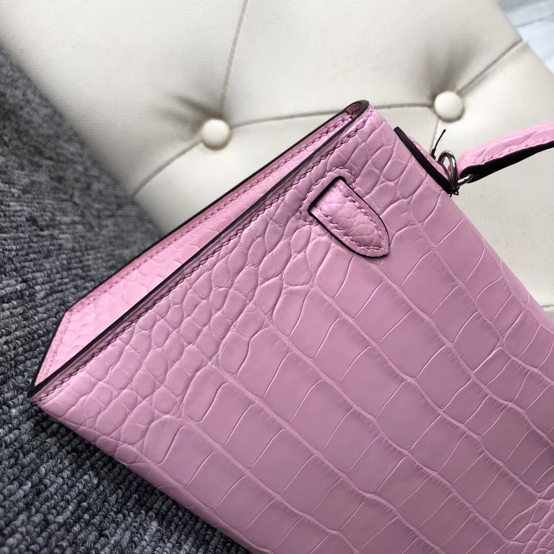 Hermes KellyMini Ⅱ 美洲鱷 5P Pink 櫻花粉 Matte alligator crocodile