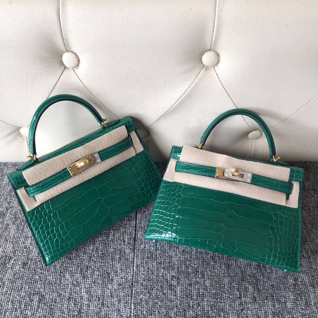 Hong Kong Hermes Kelly mini II 二代 6Q翡翠綠 Very emeraude 美洲鱷