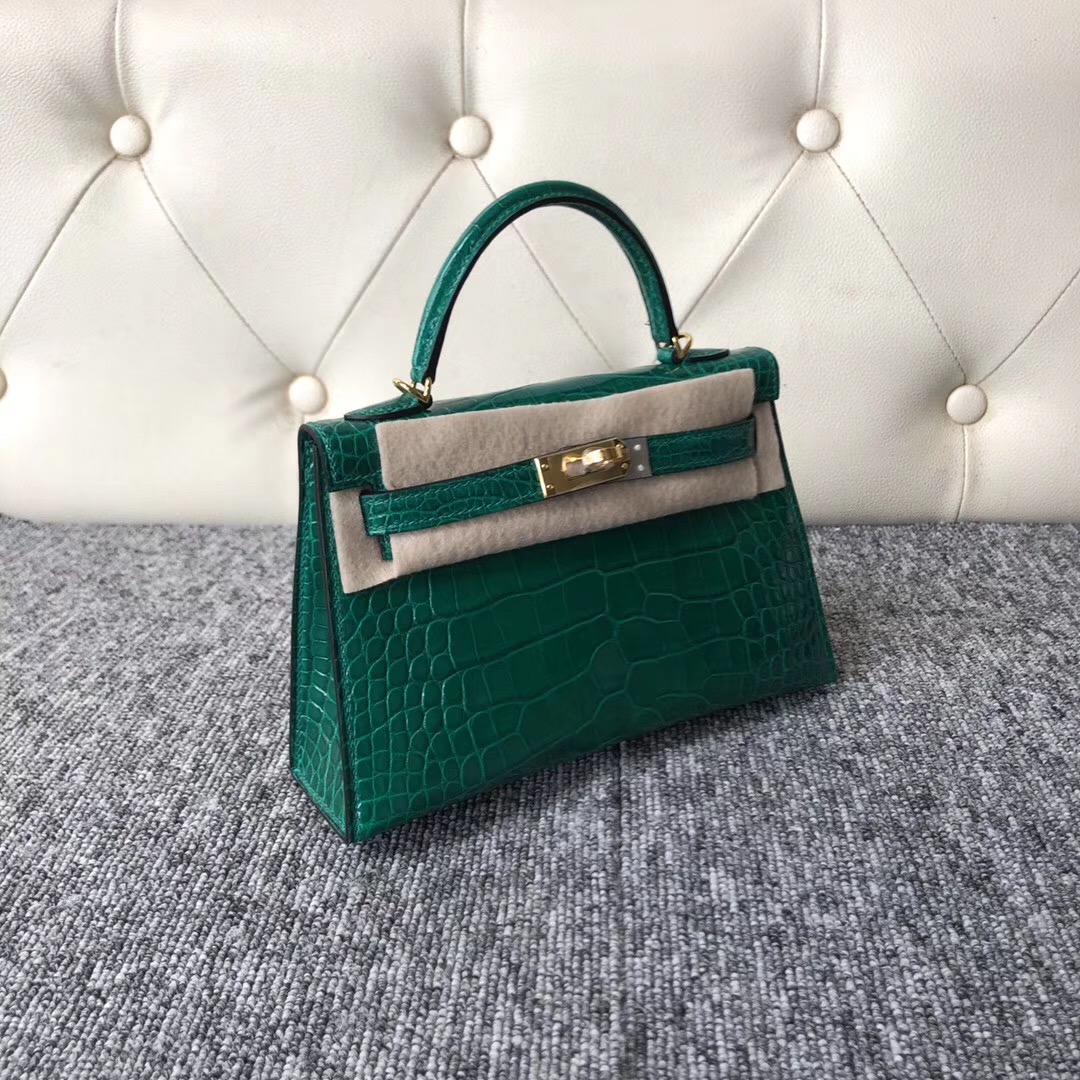 Hong Kong Hermes Kelly mini II 二代 6Q翡翠綠 Very emeraude 美洲鱷