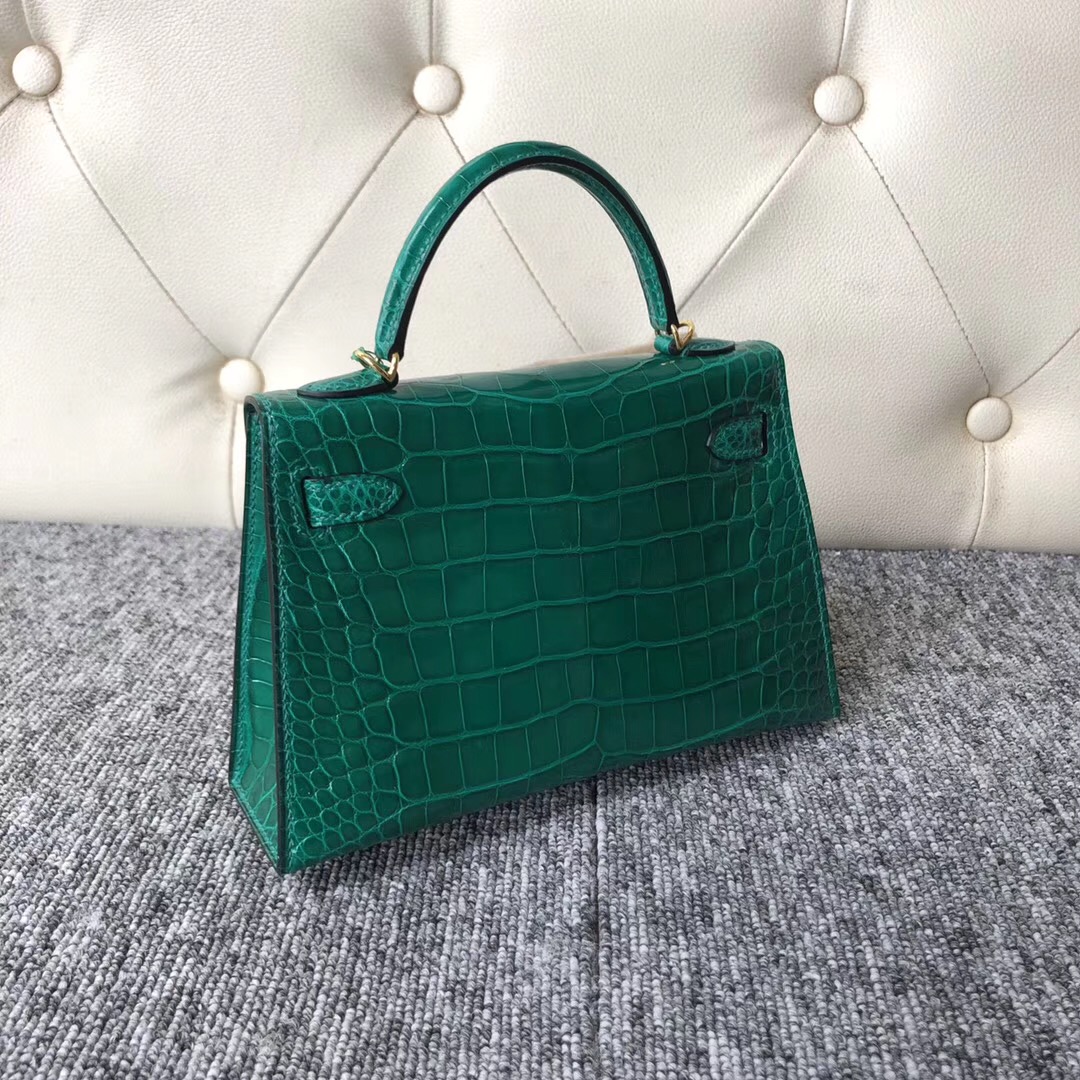 Hong Kong Hermes Kelly mini II 二代 6Q翡翠綠 Very emeraude 美洲鱷