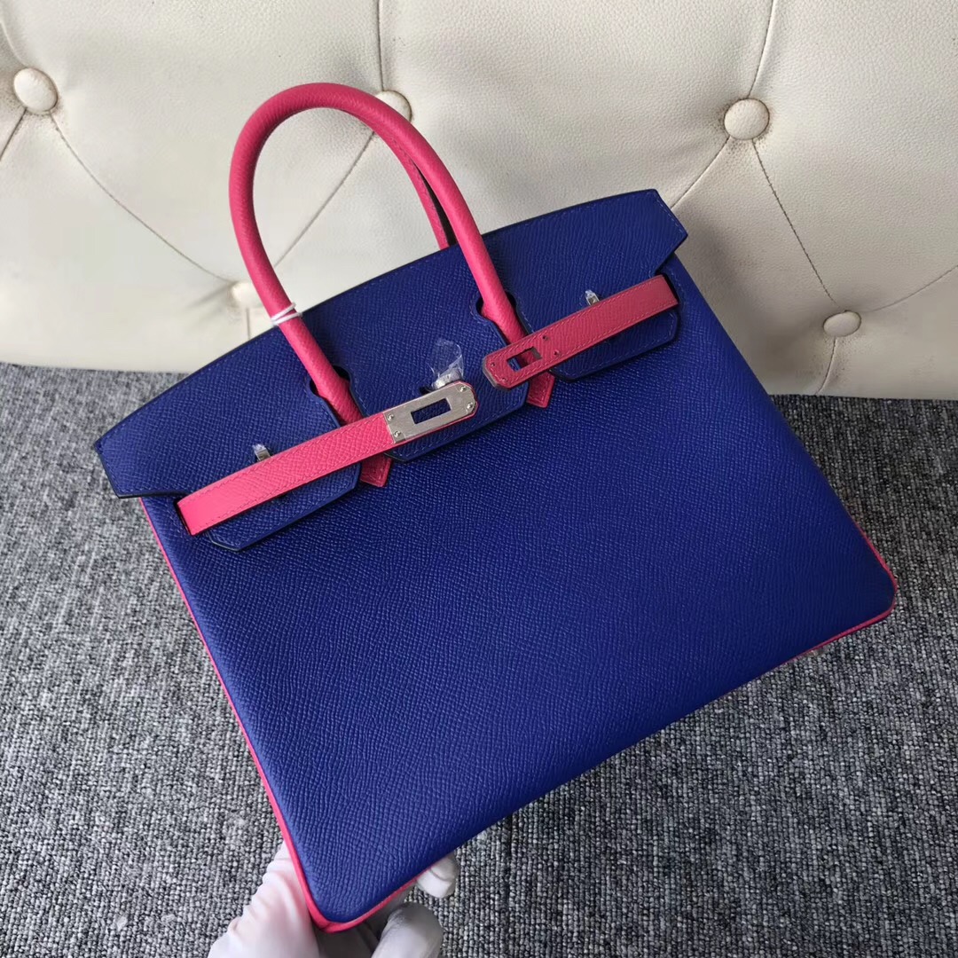 Hong Kong Hermes HSS Birkin 30cm 7T Blue Eletric E5 Rose Tyrien 桃紅色