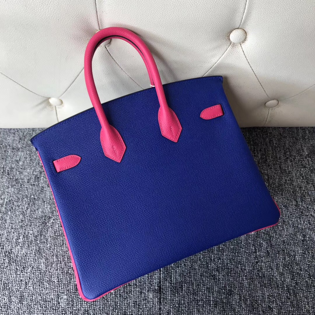 Hong Kong Hermes HSS Birkin 30cm 7T Blue Eletric E5 Rose Tyrien 桃紅色