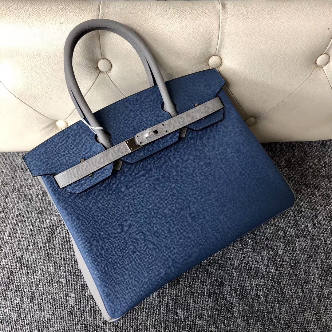 Hermes Birkin 30cm R2 Blue agate 瑪瑙藍 4Z Gris Mouette 海鷗灰