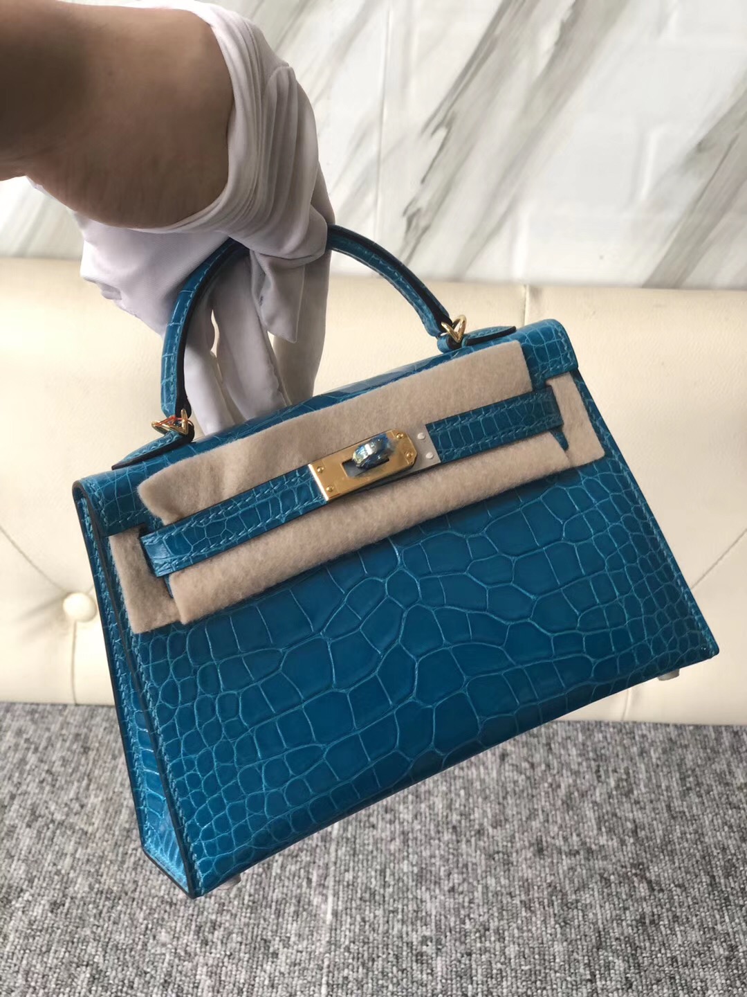 Hong Kong Hermes Kelly mini II 二代 alligator crocodile 7W 伊茲密爾藍 Blue Izmir