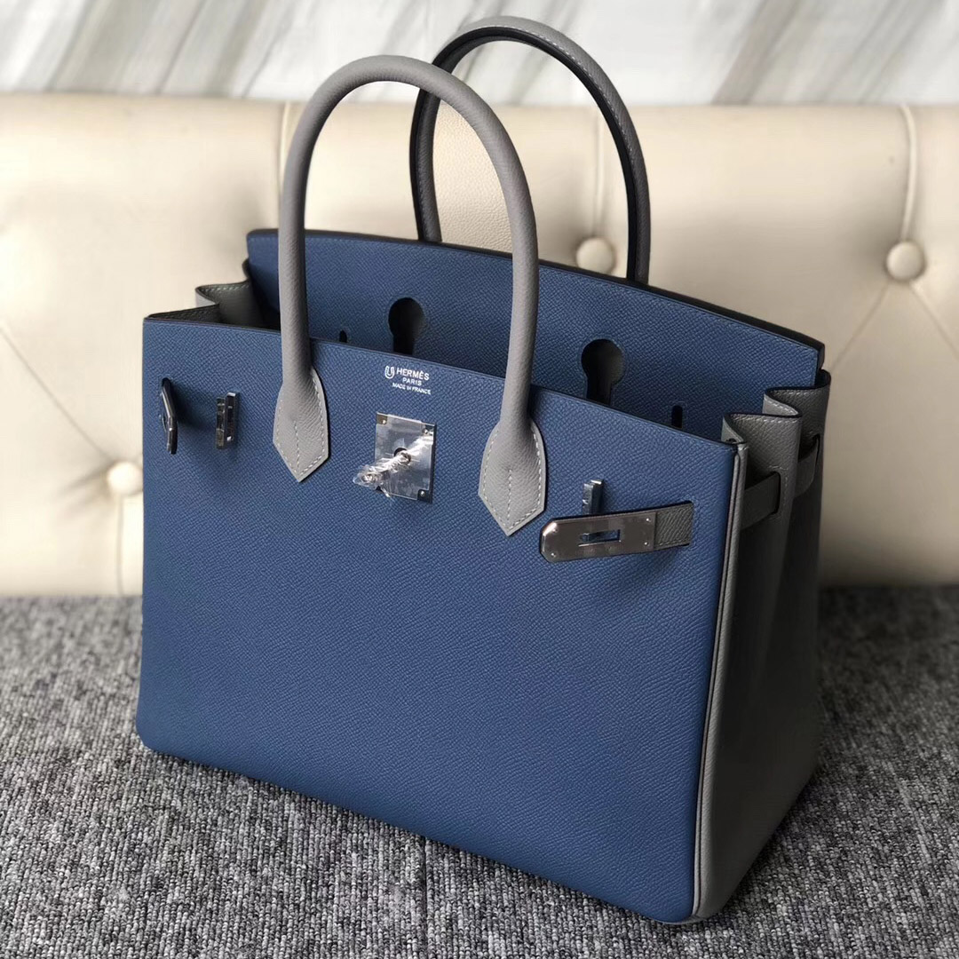 Hermes Birkin 30cm R2 Blue agate 瑪瑙藍 4Z Gris Mouette 海鷗灰