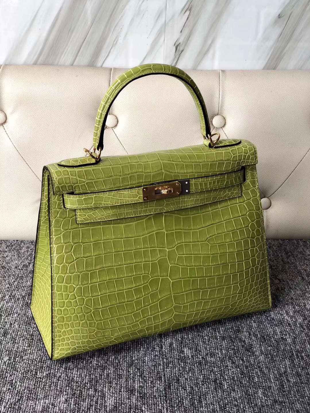 臺灣基隆市愛馬仕凱莉包 Taiwan Hermes Kelly 28cm 6R奇異果綠 Kiwi 澳洲灣鱷