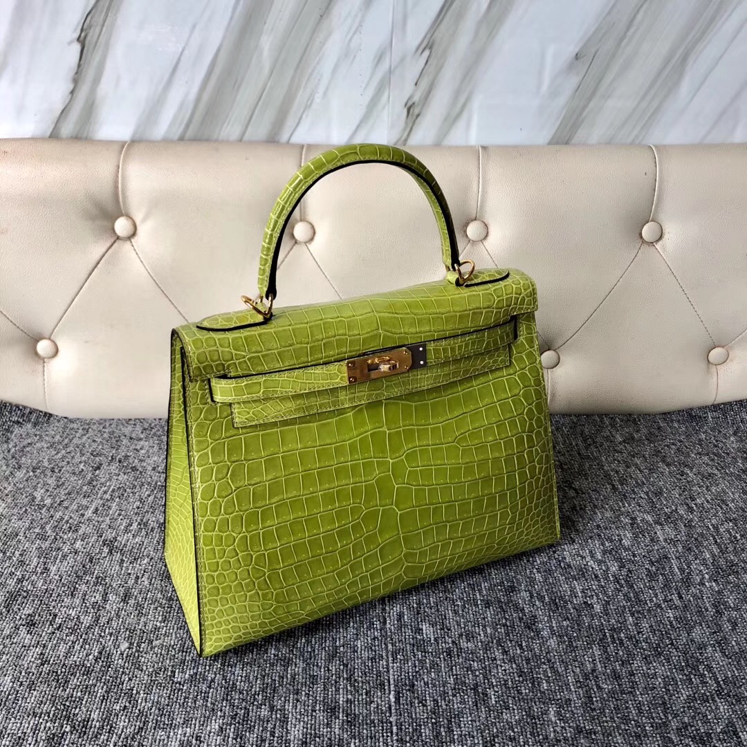 臺灣基隆市愛馬仕凱莉包 Taiwan Hermes Kelly 28cm 6R奇異果綠 Kiwi 澳洲灣鱷