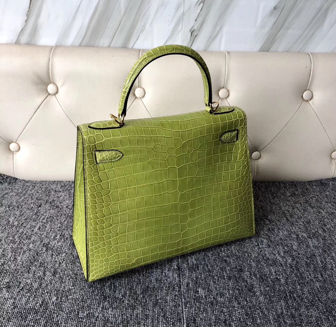 臺灣基隆市愛馬仕凱莉包 Taiwan Hermes Kelly 28cm 6R奇異果綠 Kiwi 澳洲灣鱷