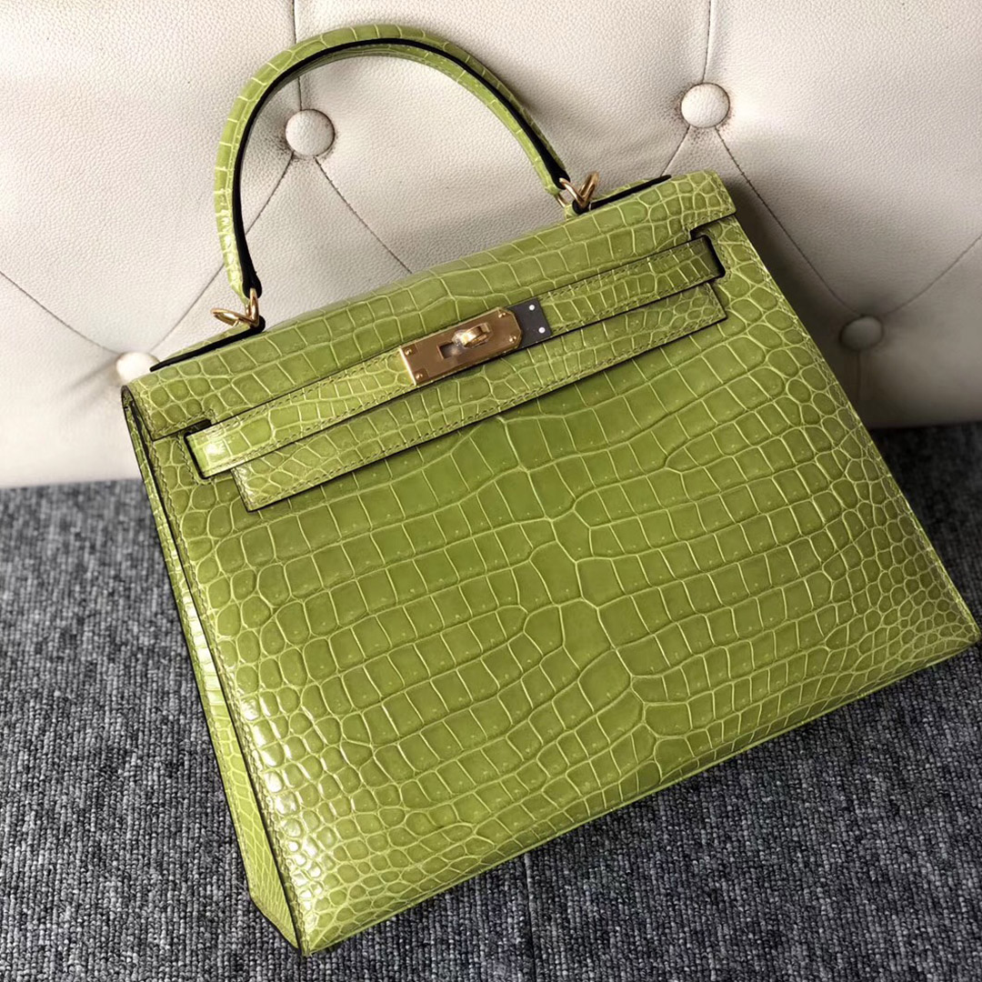 臺灣基隆市愛馬仕凱莉包 Taiwan Hermes Kelly 28cm 6R奇異果綠 Kiwi 澳洲灣鱷