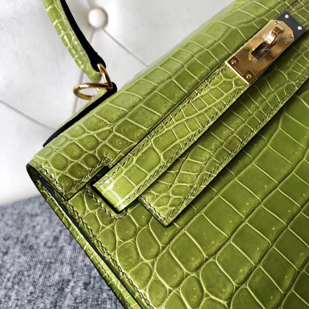 臺灣基隆市愛馬仕凱莉包 Taiwan Hermes Kelly 28cm 6R奇異果綠 Kiwi 澳洲灣鱷