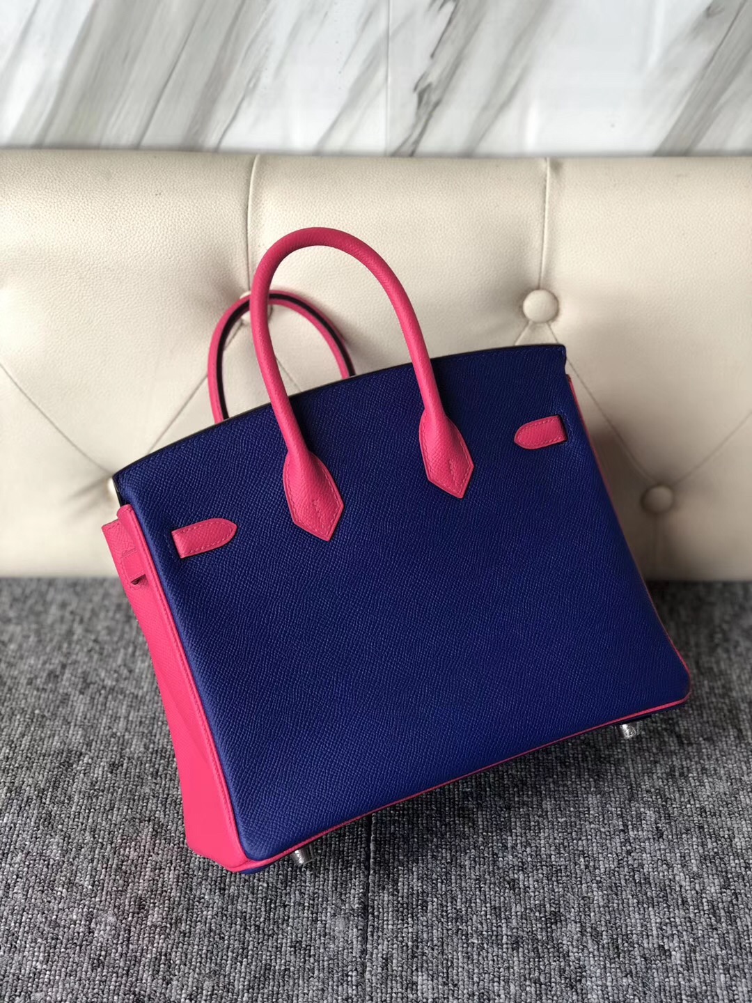 Hong Kong Hermes HSS Birkin 30cm 7T Blue Eletric E5 Rose Tyrien 桃紅色