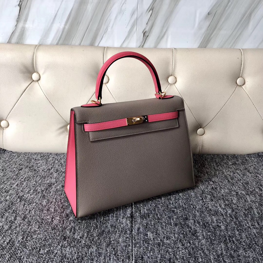 Taiwan Hermes HSS Kelly 28cm M8 Gris Asphalte 8W Rose azalee 拉絲金扣