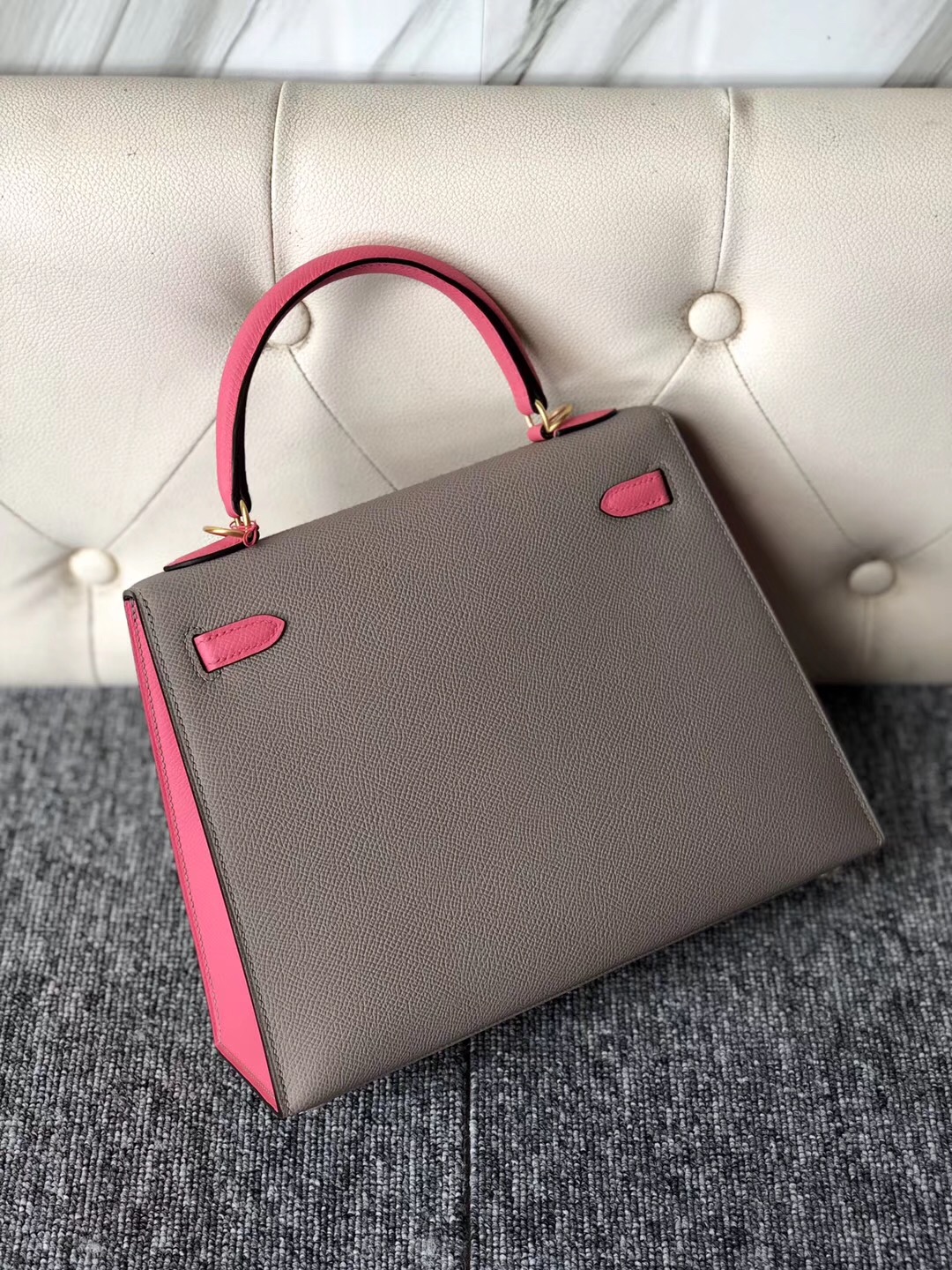 Taiwan Hermes HSS Kelly 28cm M8 Gris Asphalte 8W Rose azalee 拉絲金扣