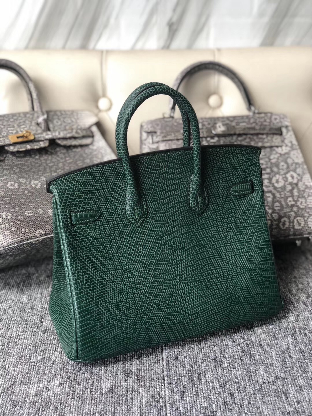 嘉義市 鉑金包定制 Taiwan Birkin 25cm Lizard CK67 Vert Fonce 祖母綠