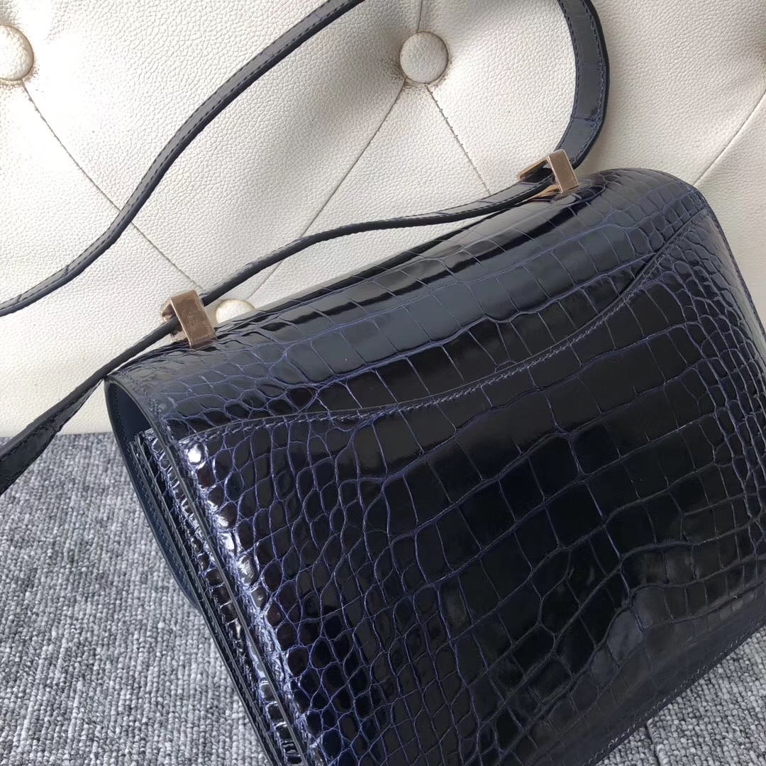 Hermes Constance 24cm alligator crocodile 2Z午夜藍 Blue Nuit 玫瑰金扣