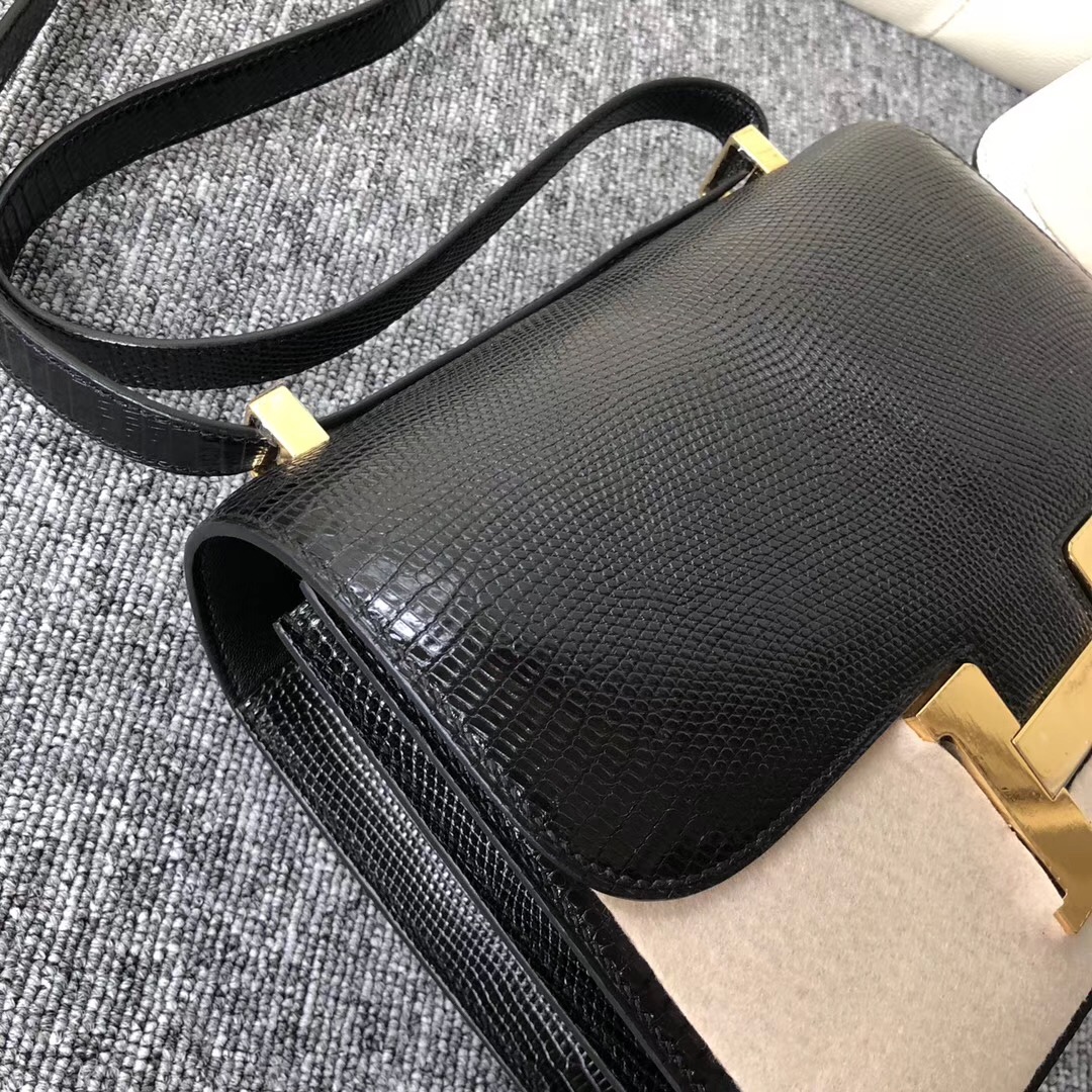 臺灣新北市 康斯坦斯包Taiwan Hermes Constance 24cm CK89 Noir Lizard