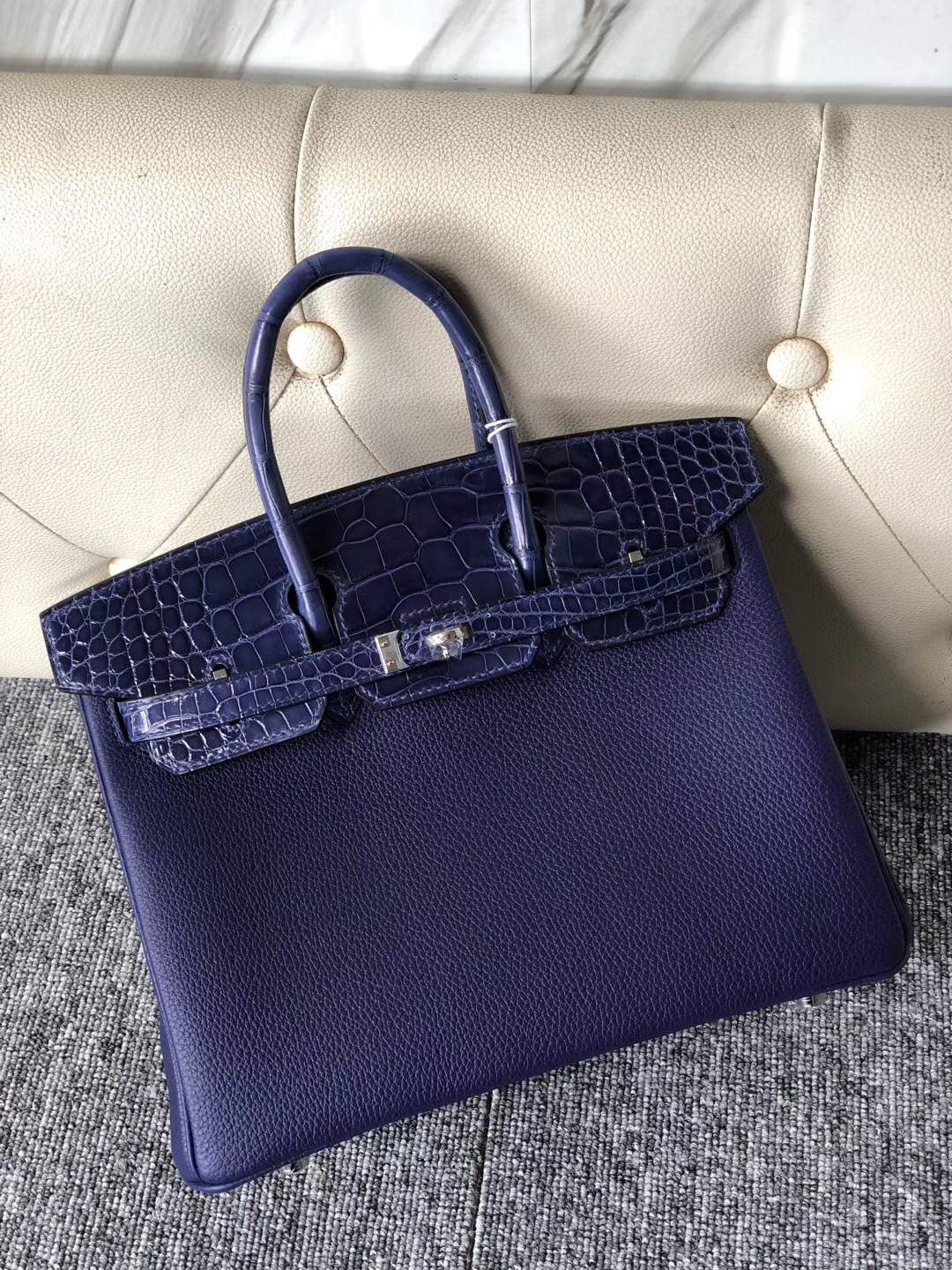 Hermes Birkin 25cm Touch Togo M3墨水藍 Blue Encre/ 亮面美洲鱷