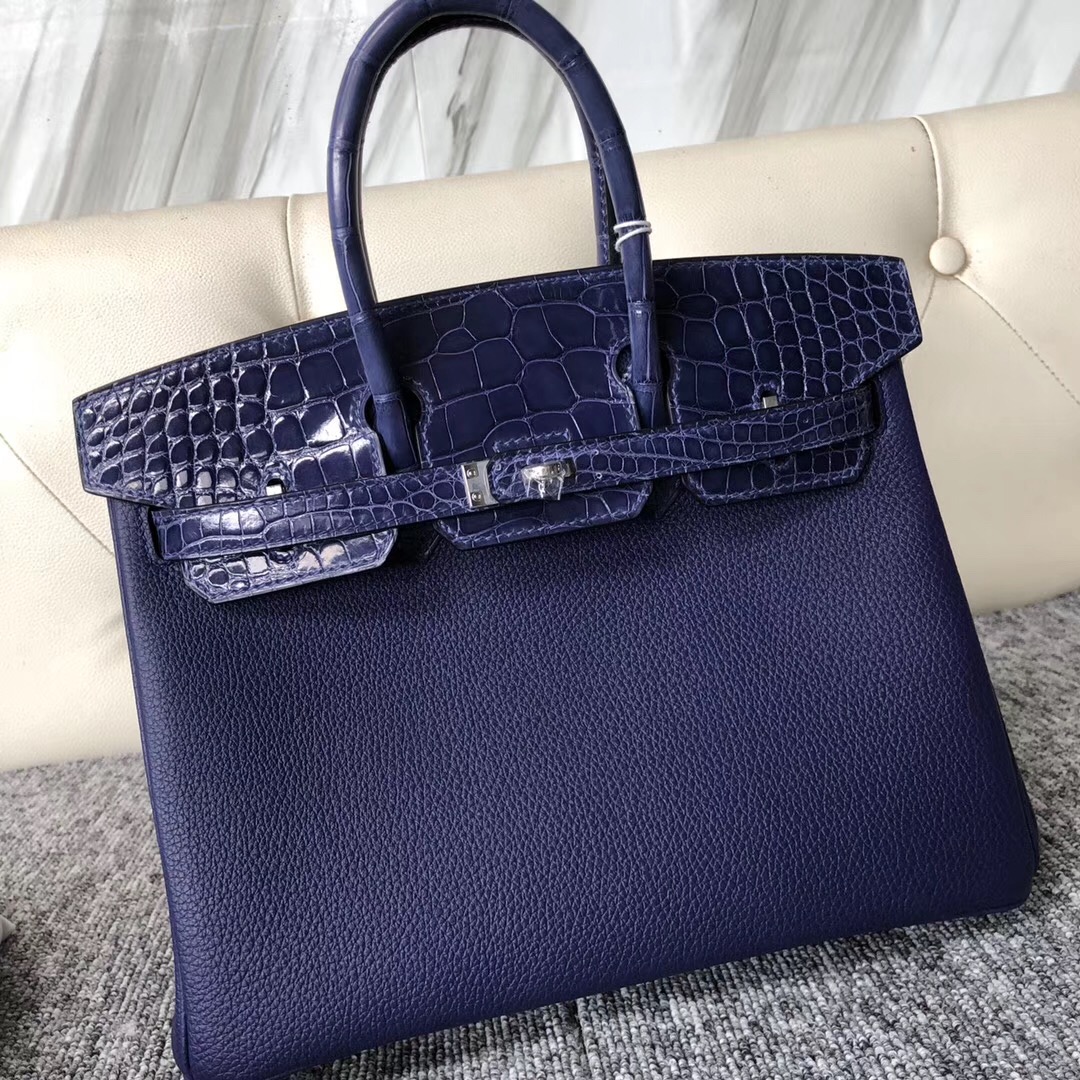 Hermes Birkin 25cm Touch Togo M3墨水藍 Blue Encre/ 亮面美洲鱷