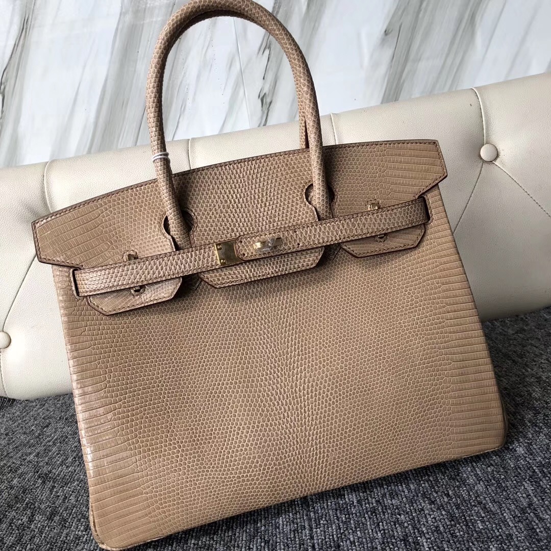 愛馬仕臺北鉑金包 Hermes Birkin 30cm Lizard 蜥蜴皮 CK14 杏色 beige 金扣