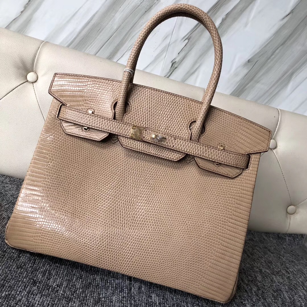 愛馬仕臺北鉑金包 Hermes Birkin 30cm Lizard 蜥蜴皮 CK14 杏色 beige 金扣