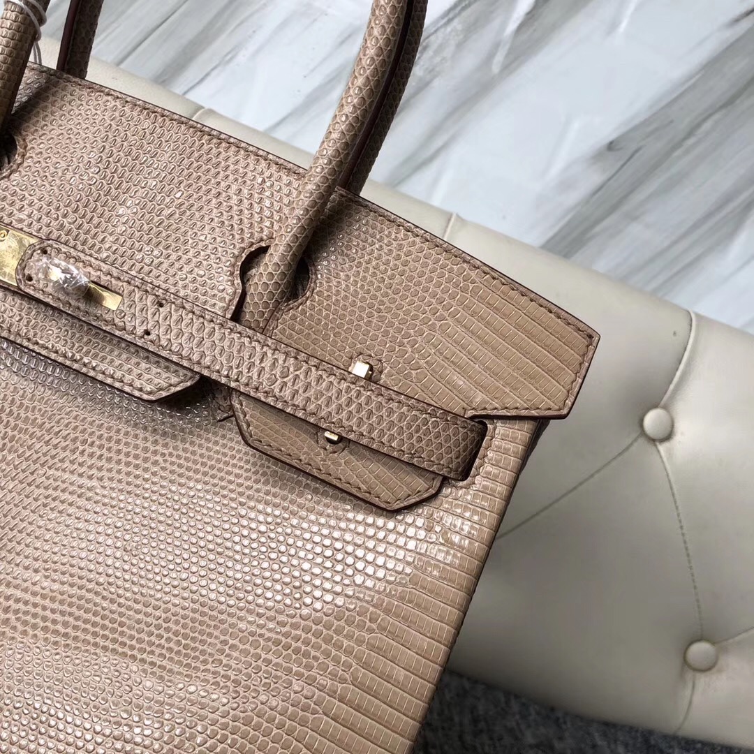 愛馬仕臺北鉑金包 Hermes Birkin 30cm Lizard 蜥蜴皮 CK14 杏色 beige 金扣