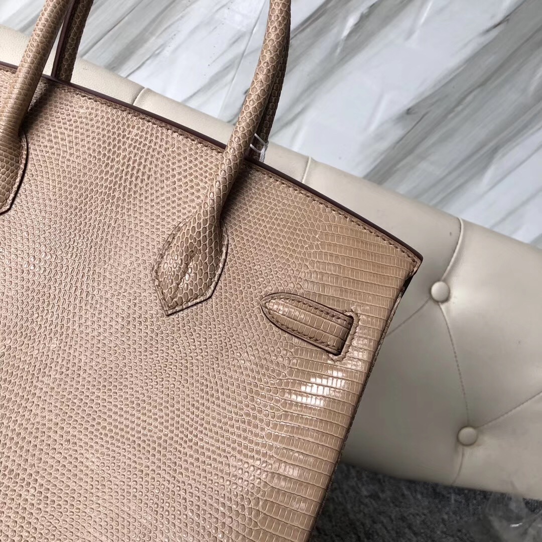 愛馬仕臺北鉑金包 Hermes Birkin 30cm Lizard 蜥蜴皮 CK14 杏色 beige 金扣