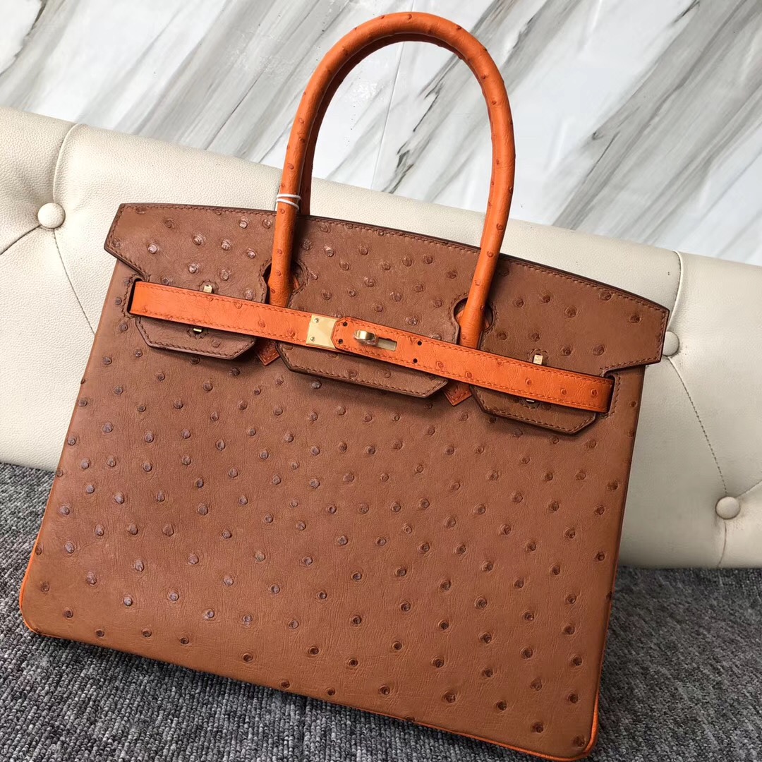 Hermes HSS Birkin 30cm Ostrich CK37金棕色 Gold /CK93 Orange