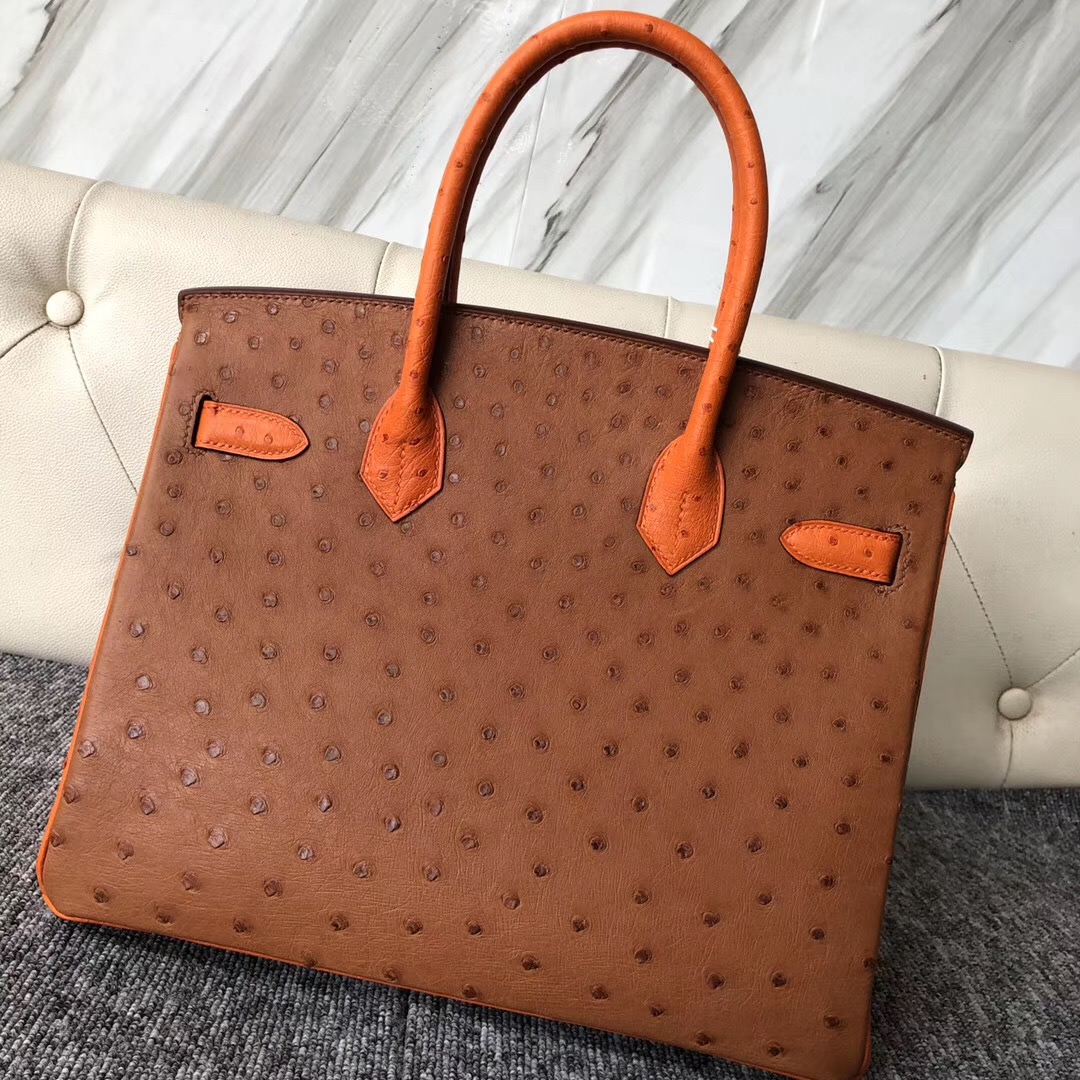 Hermes HSS Birkin 30cm Ostrich CK37金棕色 Gold /CK93 Orange