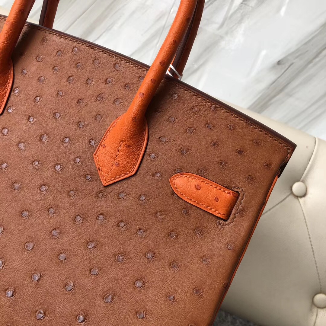 Hermes HSS Birkin 30cm Ostrich CK37金棕色 Gold /CK93 Orange