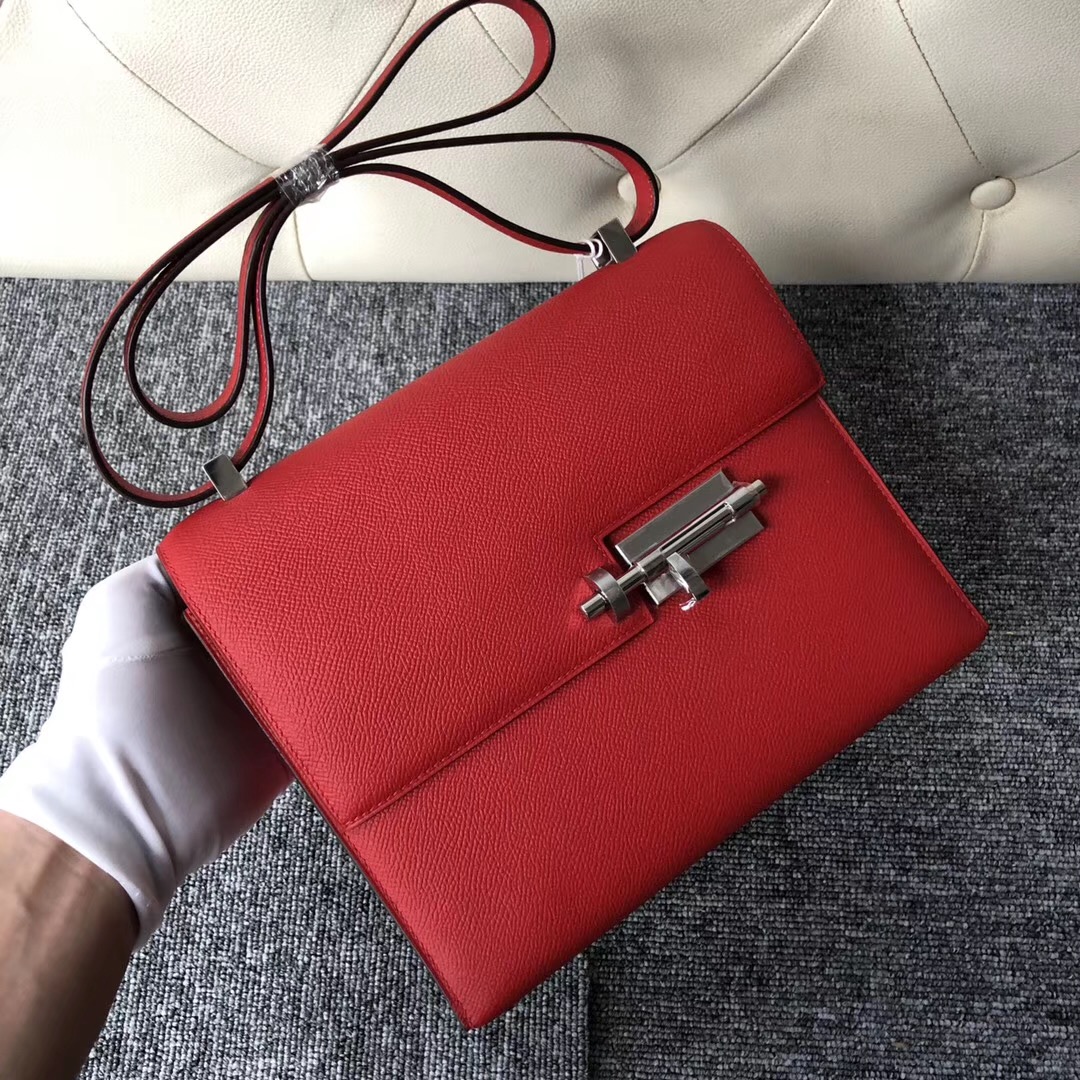 迪拜購物中心專賣店愛馬仕插銷包 Hermes Verrou 21cm Q5 Rose casaque 國旗紅