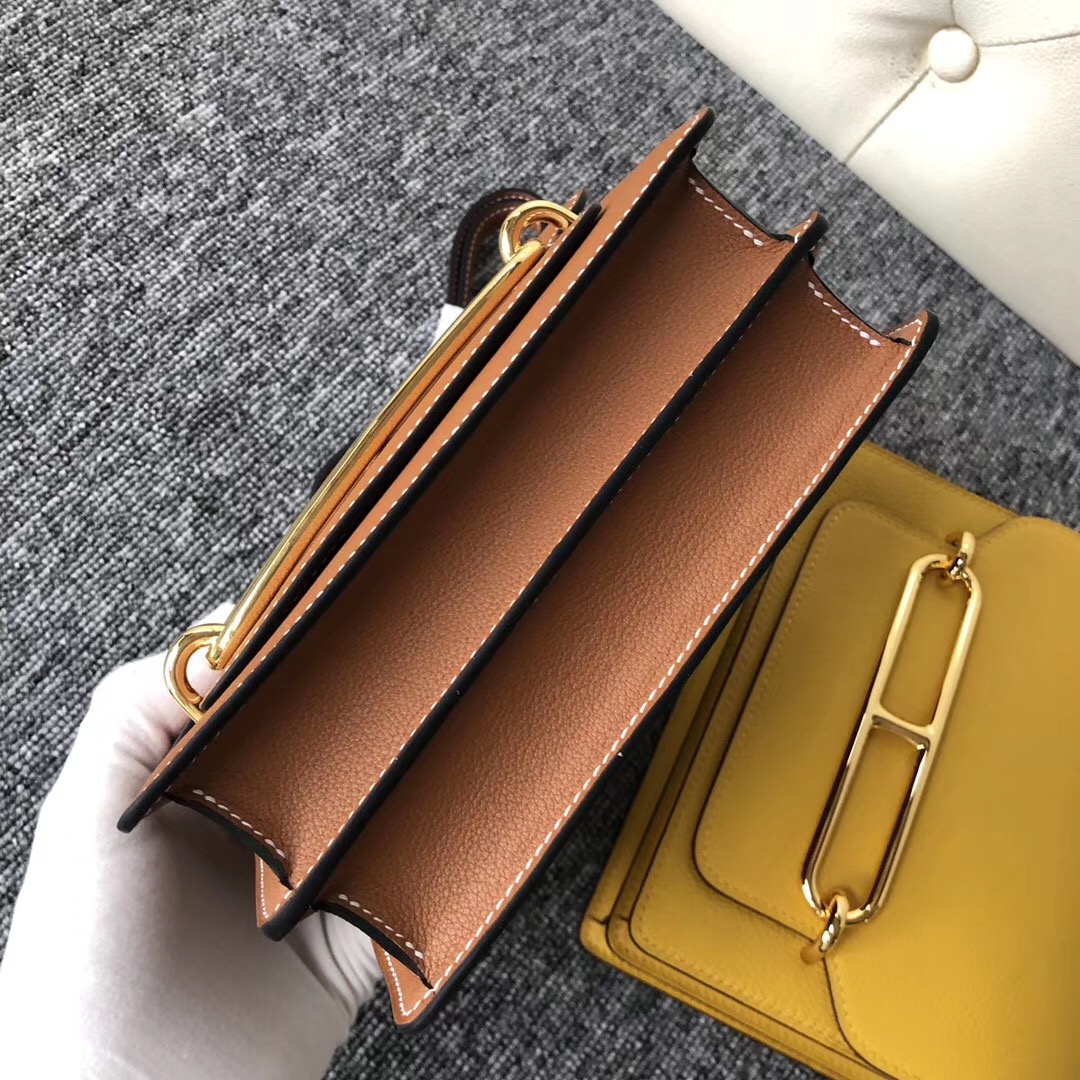 愛馬仕豬鼻子包包價格及圖片 Hermes Roulis 18cm CK37 Gold Everycolor