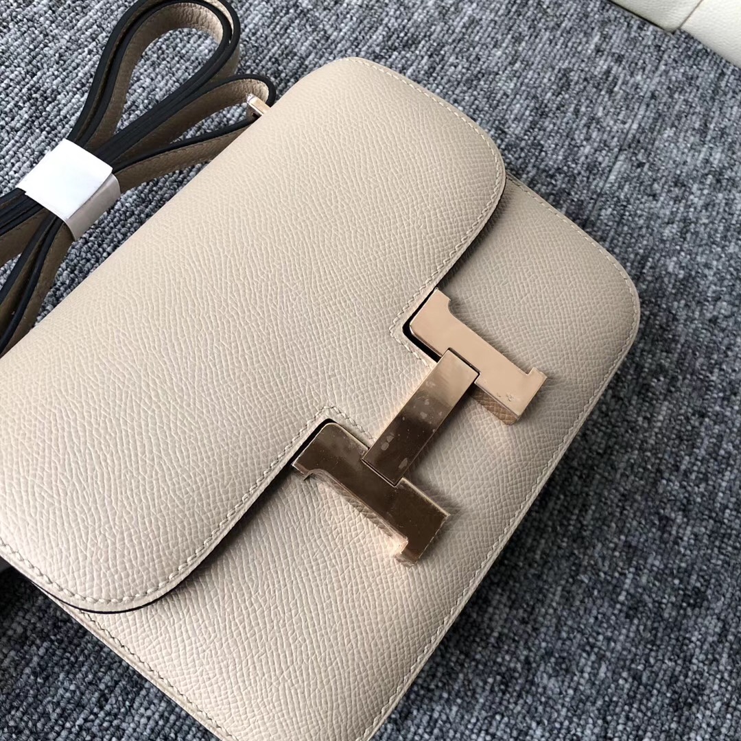 美國新澤西州愛馬仕 USA Hermes Constance 19cm S2風衣灰 Trench 拼 奶茶色