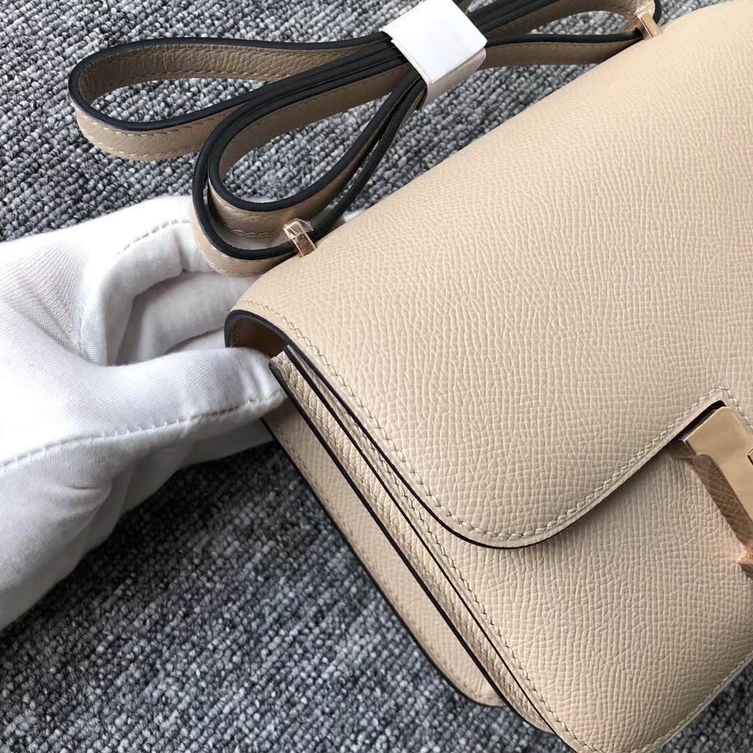 美國新澤西州愛馬仕 USA Hermes Constance 19cm S2風衣灰 Trench 拼 奶茶色