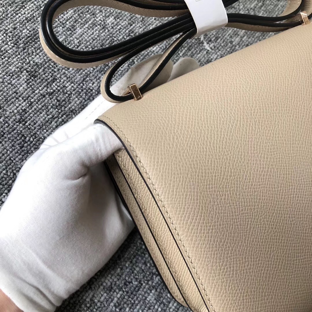 美國新澤西州愛馬仕 USA Hermes Constance 19cm S2風衣灰 Trench 拼 奶茶色