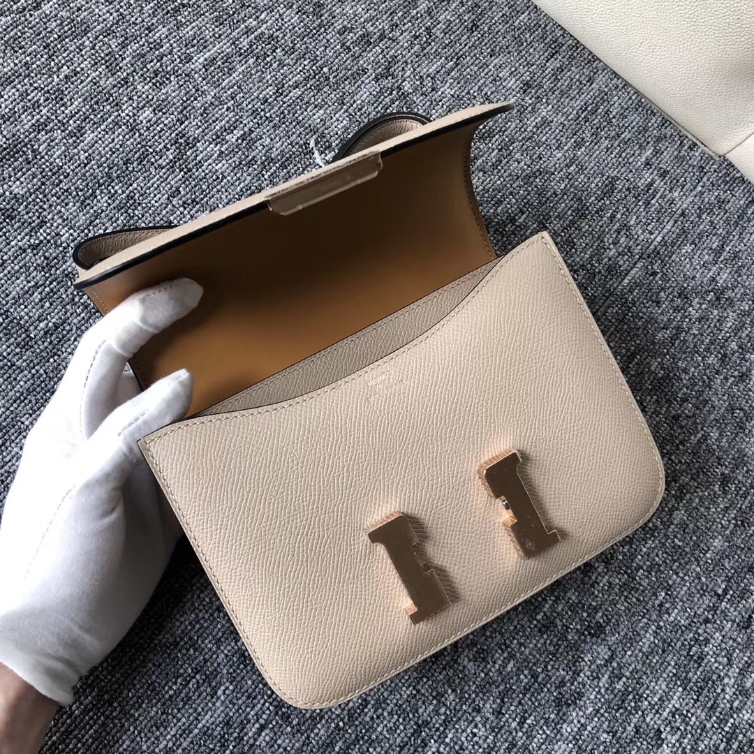 美國新澤西州愛馬仕 USA Hermes Constance 19cm S2風衣灰 Trench 拼 奶茶色