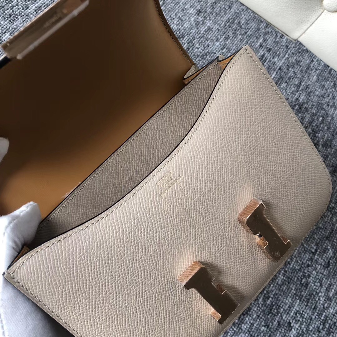 美國新澤西州愛馬仕 USA Hermes Constance 19cm S2風衣灰 Trench 拼 奶茶色