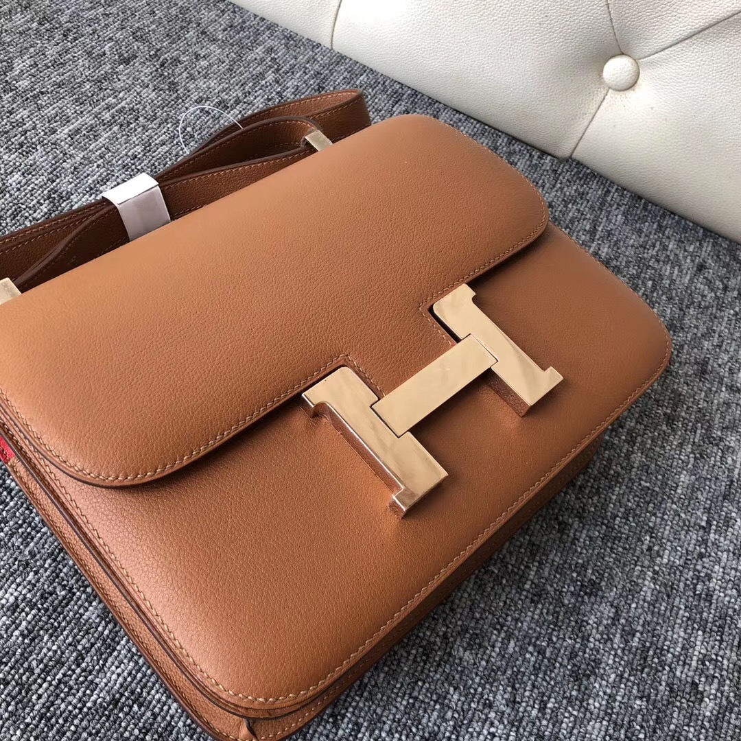 USA Hermes Constance 24cm CK37金棕色 Gold S5番茄紅Rouge Tomate Everycolor