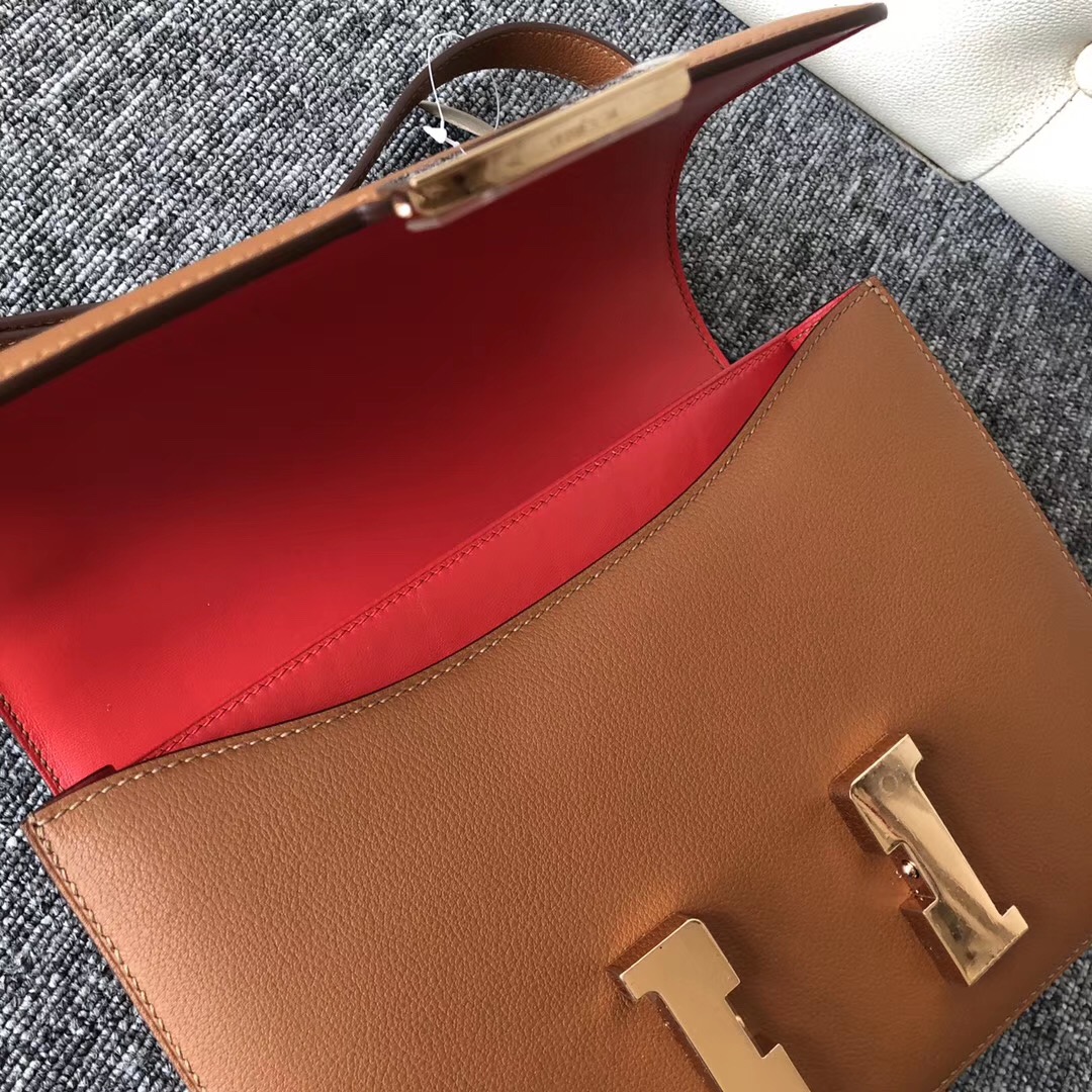 USA Hermes Constance 24cm CK37金棕色 Gold S5番茄紅Rouge Tomate Everycolor