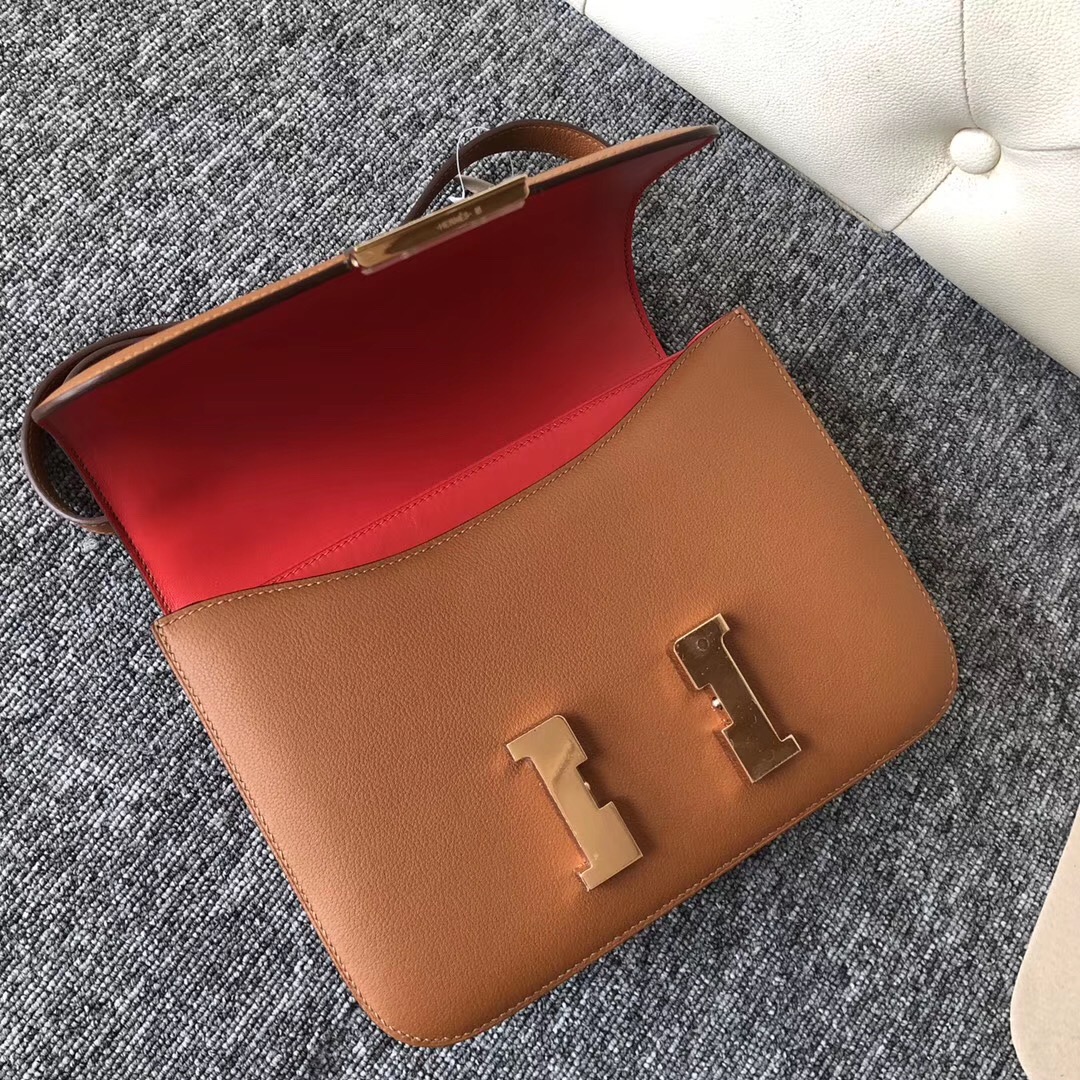 USA Hermes Constance 24cm CK37金棕色 Gold S5番茄紅Rouge Tomate Everycolor