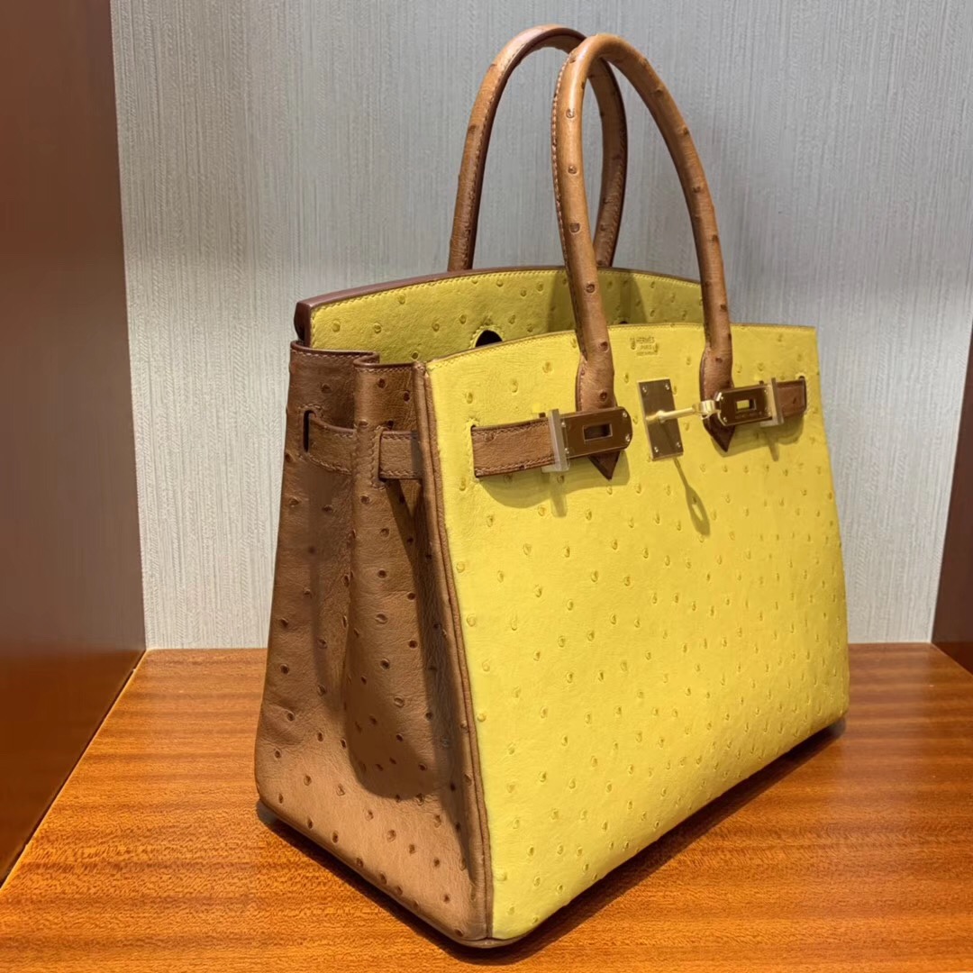 Hermes Birkin 30cm HSS Ostrich 9D 琥珀黃 Ambre /CK37 金棕色 gold