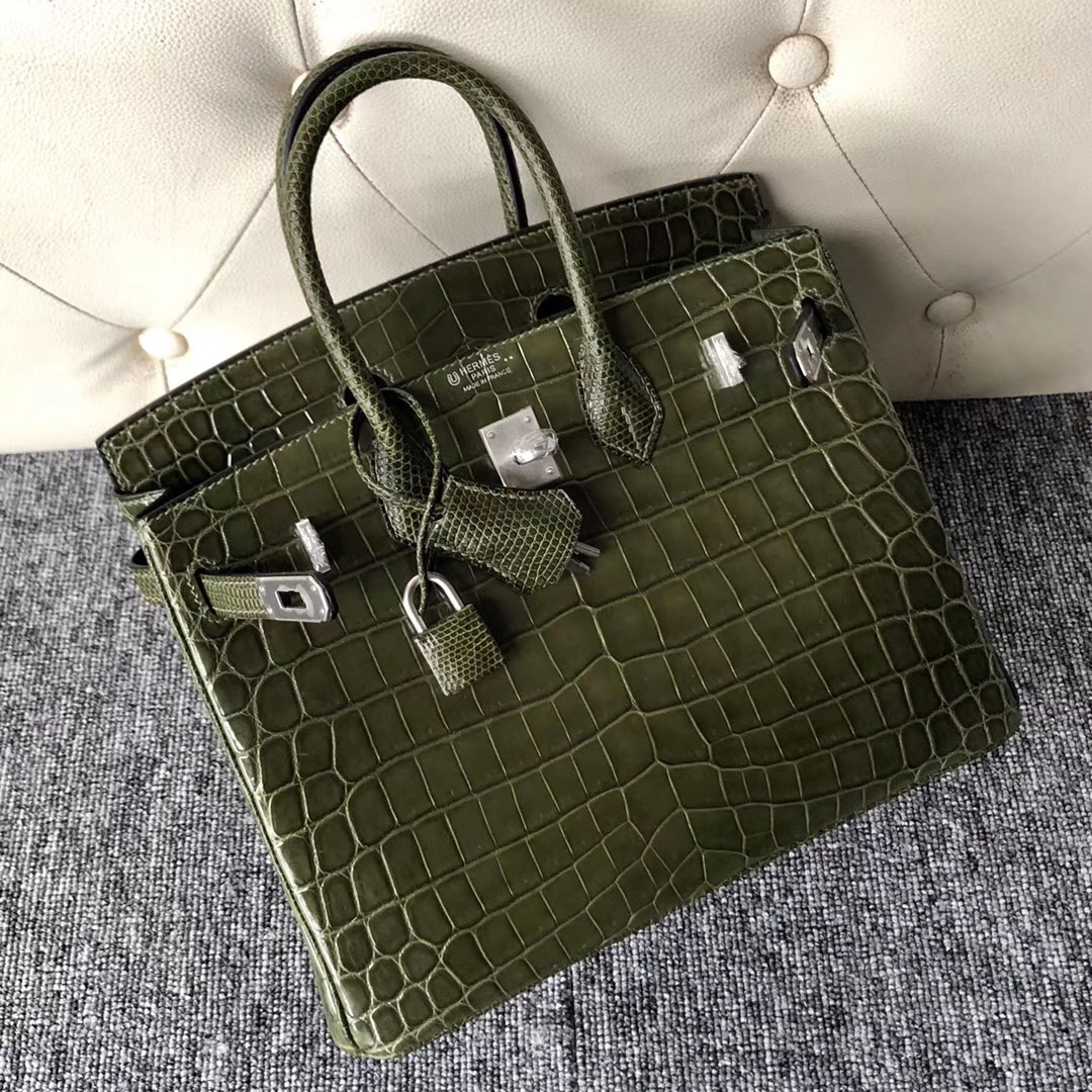 Taiwan Hermes Birkin 25cm CK61 Vert Olive 橄欖綠 馬蹄印 拉絲銀扣