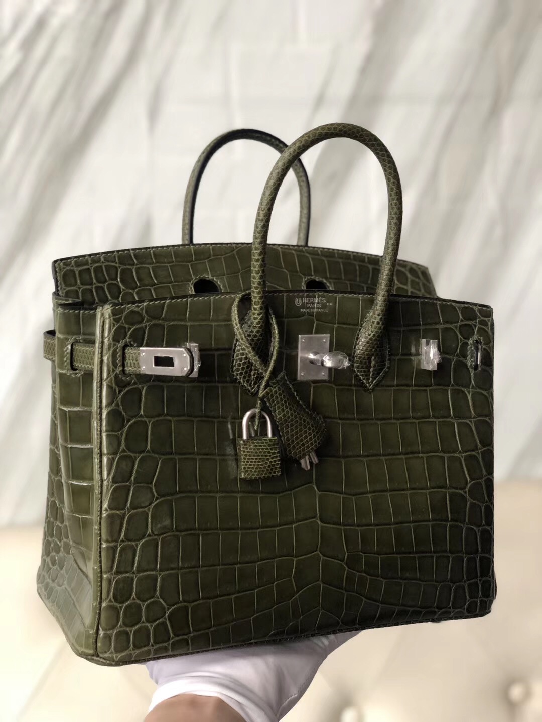 Taiwan Hermes Birkin 25cm CK61 Vert Olive 橄欖綠 馬蹄印 拉絲銀扣