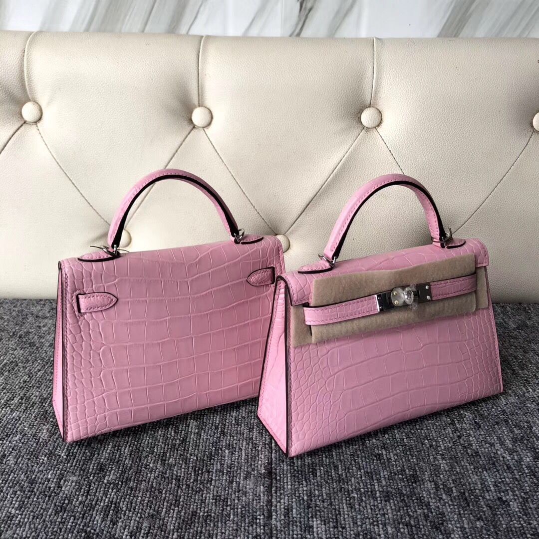 Hermes KellyMini Ⅱ 美洲鱷 5P Pink 櫻花粉 Matte alligator crocodile