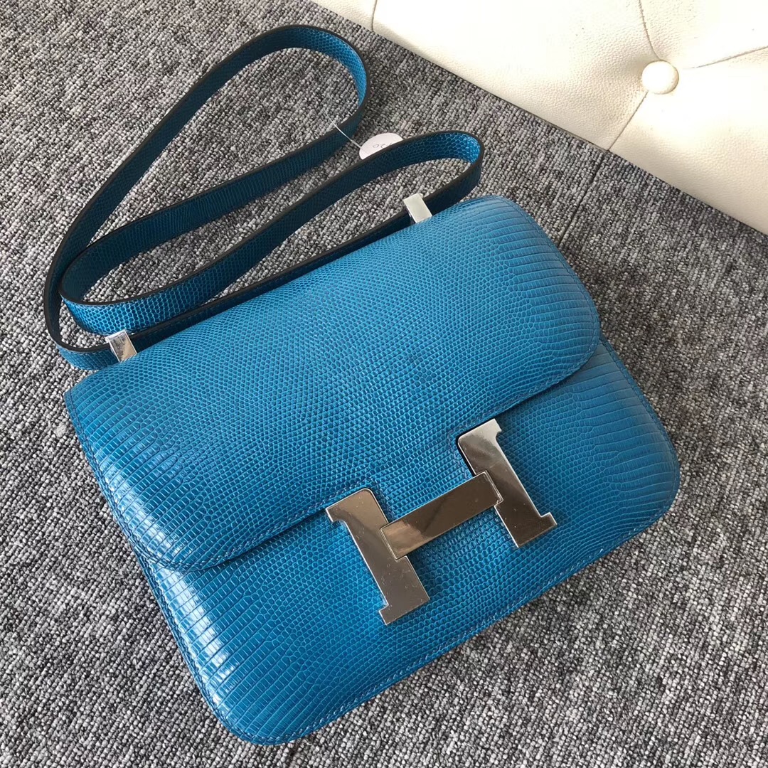 USA Hermes Constance 24cm Lizard 7W Blue izmir 伊茲密爾藍