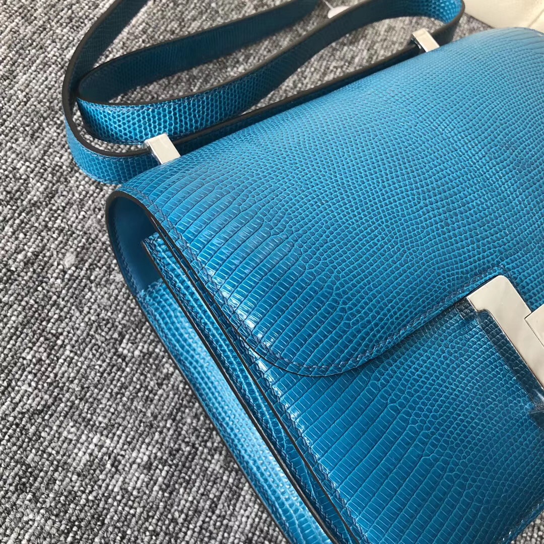 USA Hermes Constance 24cm Lizard 7W Blue izmir 伊茲密爾藍